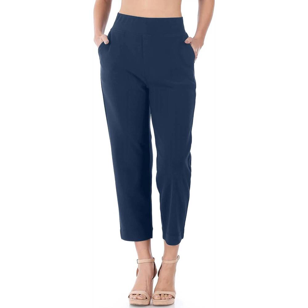 NEW ZENANA classic pull on ankle pants in navy